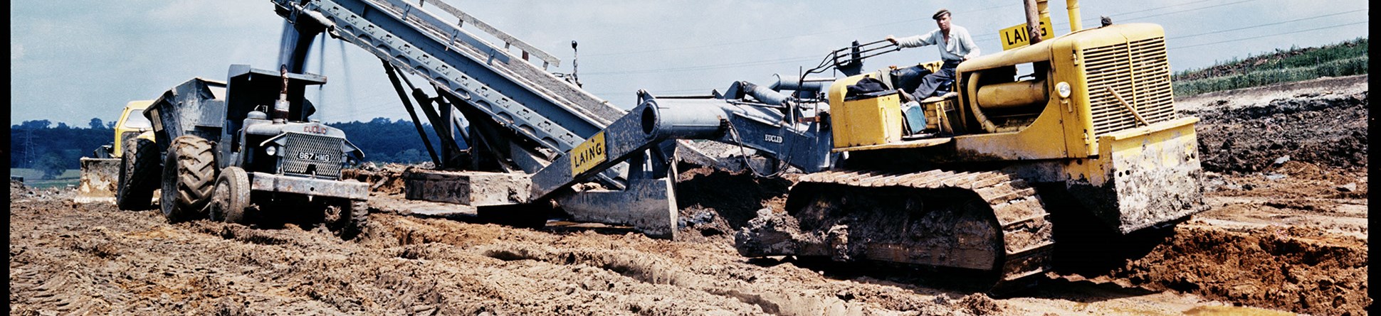 View of excavator machines at work.