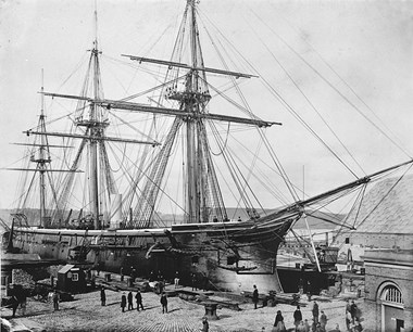 No. 3 Dock at Chatham, occupied by HMS Bellerophon