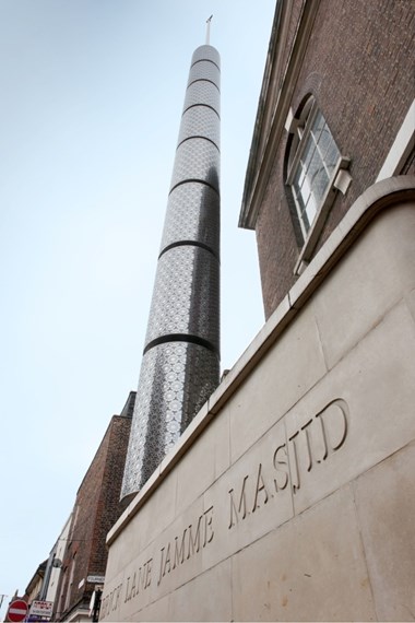 The minaret of Brick Lane Mosque