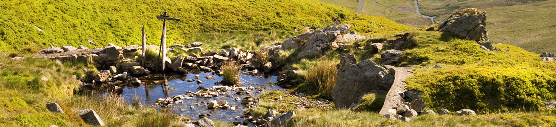 View of the landscape above Force Cragg mine in the Lake District.