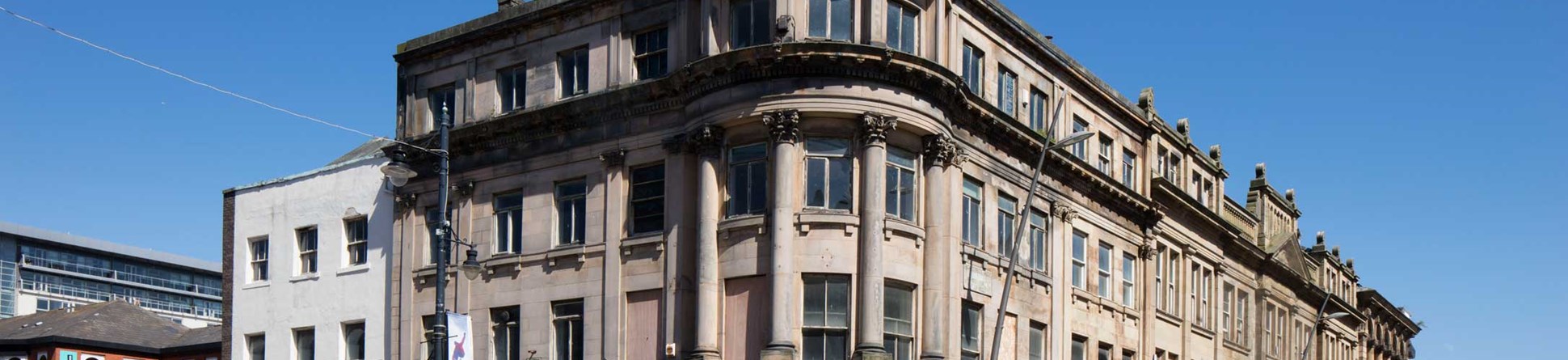 Buildings at the corner of two streets in Sunderland.